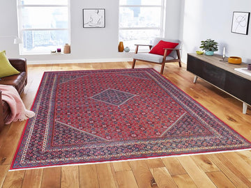 handmade Medallion, Traditional Tabriz Mahi Red Purple Hand Knotted RECTANGLE 100% WOOL area rug 10x13